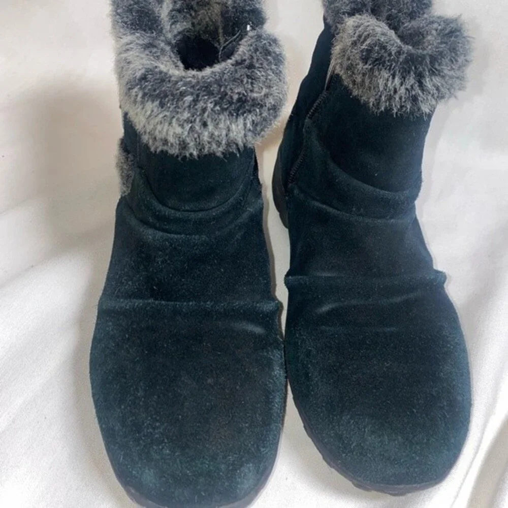 Khombu Lindsay leather suede winter boots faux fur 7 buckle lagen cottage